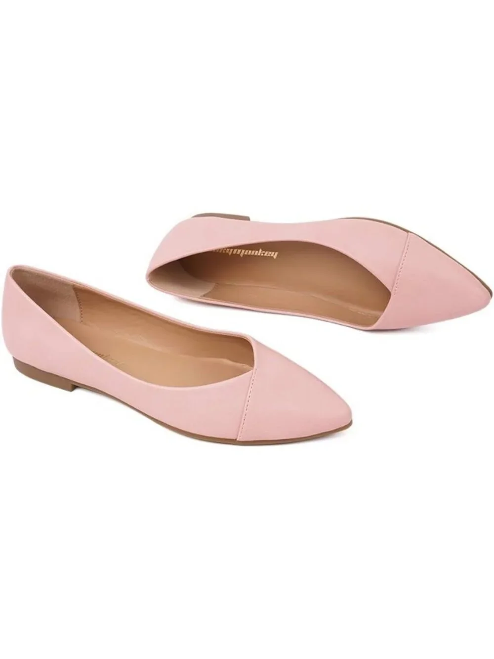 FUNKYMONKEY Women's Pink Faux Leather Pointed Toe Slip On Ballet Low Heel Flats